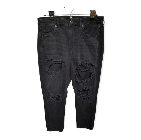 AEO (Size 12) Black Distressed Mom Jeans - Black - Picture 1 of 8